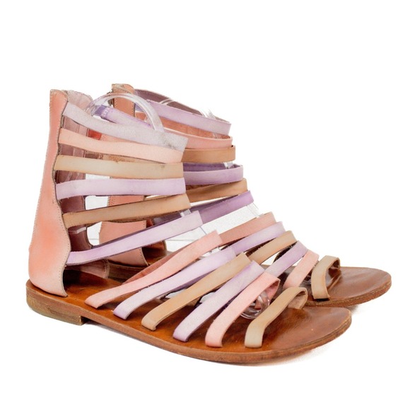 Free People Leather Gladiator Sandals Pastel Multi-Strap Zip Back Women's Size 9 - Picture 2 of 11
